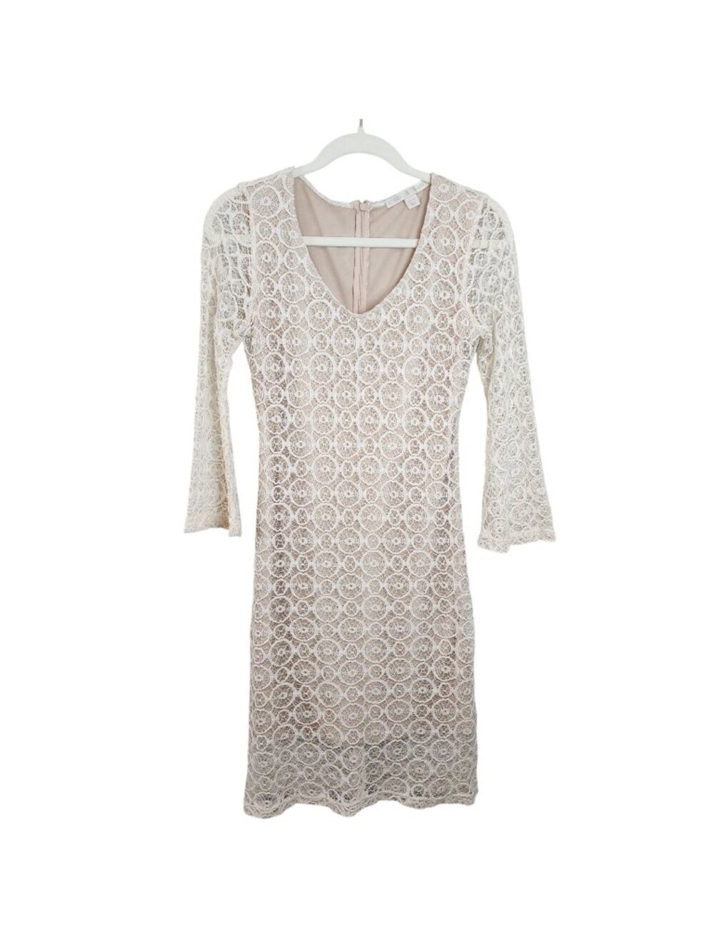 Boston Proper Lace Dress sz XS Beige Ivory Lined Special occasion Feminine